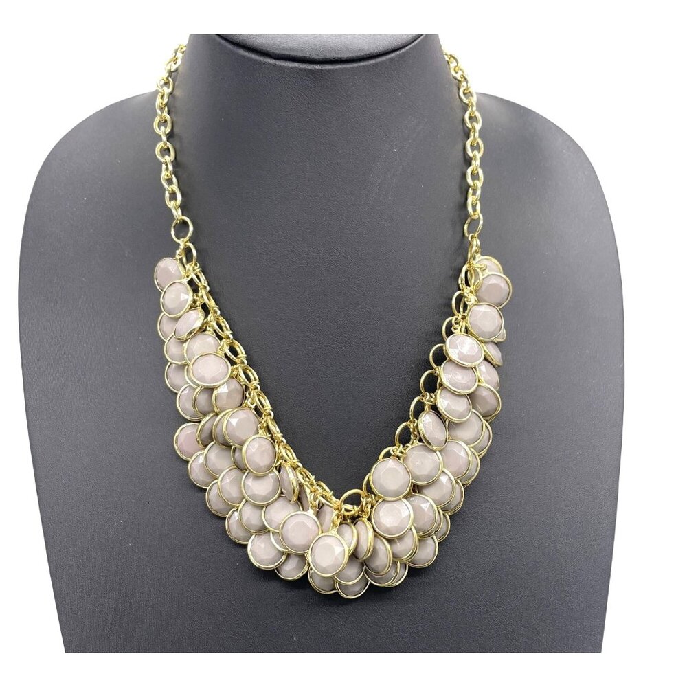 Simple Addiction Gray Beaded Chain Multi-Strand Statement Necklace Gold Tone